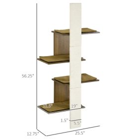 PawHut Wall-Mounted Cat Tree, 4-Layer Cat Wall Shelves Furniture With Scratching Board, Kitten Activity Center With Cushions, Natural