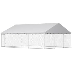Heavy Duty Outdoor Dog Kennel with Waterproof Roof, 2 Secure Latches, Chain Link Dog Run for Backyard, 20' x 15' x 8'