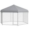 Large Outdoor Dog Kennel 13.4 x 11.5 ft Waterproof UV Resistant Roof Medium Large Dogs Silver