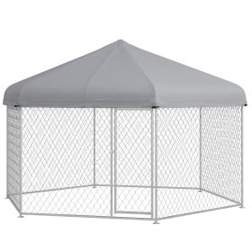 Large Outdoor Dog Kennel 13.4 x 11.5 ft Waterproof UV Resistant Roof Medium Large Dogs Silver