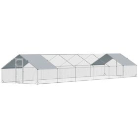 Large Chicken Coop with Waterproof and Anti-UV Cover, Spire Shaped for Outdoor and Yard Farm Use, 39' x 10' x 6.4'