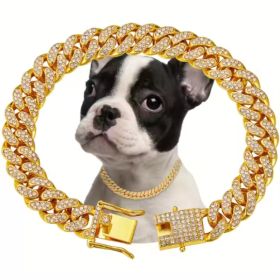 US LOCAL STOCK Hiphoppet Beautiful Hot Sale Luxury Alloy Dog Chain Sparkling Diamond Secure Metal Chain Choker For Dogs And Cats (Option: Gold-2XL)