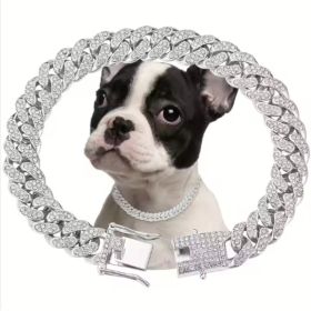 US LOCAL STOCK Hiphoppet Beautiful Hot Sale Luxury Alloy Dog Chain Sparkling Diamond Secure Metal Chain Choker For Dogs And Cats (Option: Silver-XL)