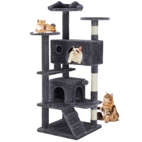 Large Cat Tree Tower, 62-70-80 Cat Tree  Large Cats, Multi Level With Scratching Post, Cozy Cat Jumping Platform Space, Grey (Option: 80)